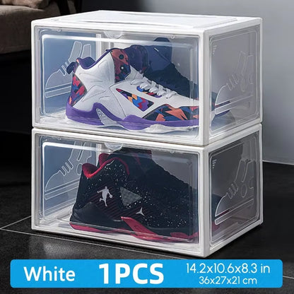 AJ Sneakers Box Hardened Transparent Plastic Shoe Box Stackable Cabinet Storage Boxs High-Top Dustproof AJ Shoes Organizers