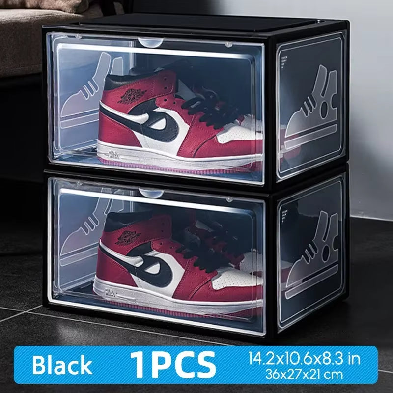 AJ Sneakers Box Hardened Transparent Plastic Shoe Box Stackable Cabinet Storage Boxs High-Top Dustproof AJ Shoes Organizers