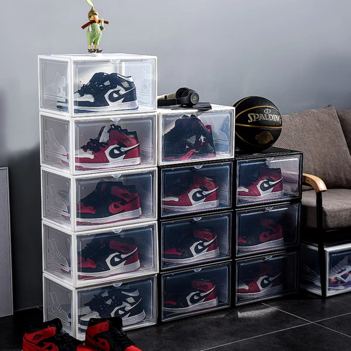 AJ Sneakers Box Hardened Transparent Plastic Shoe Box Stackable Cabinet Storage Boxs High-Top Dustproof AJ Shoes Organizers