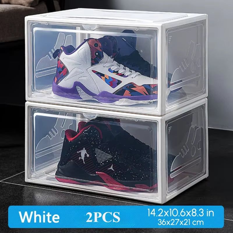 AJ Sneakers Box Hardened Transparent Plastic Shoe Box Stackable Cabinet Storage Boxs High-Top Dustproof AJ Shoes Organizers