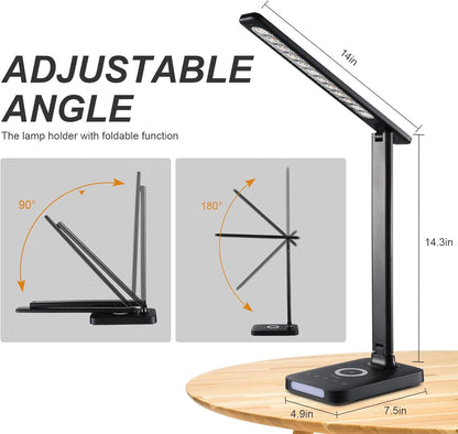 LED Desk Lamp with Fast Charger, USB Charging Port, Desk Light for Home Office with 5 Brightness Levels, Touch Control, 30/60 Min Auto Timer, Eye-Caring Dimmable Table Lamp with Adapter