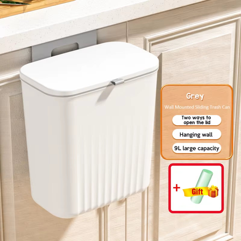 9L Wall Mounted Trash Can Kitchen Cabinet Storage Smart Bucket for Bathroom Recycling Hanging Trash Bins Kitchen Accessories