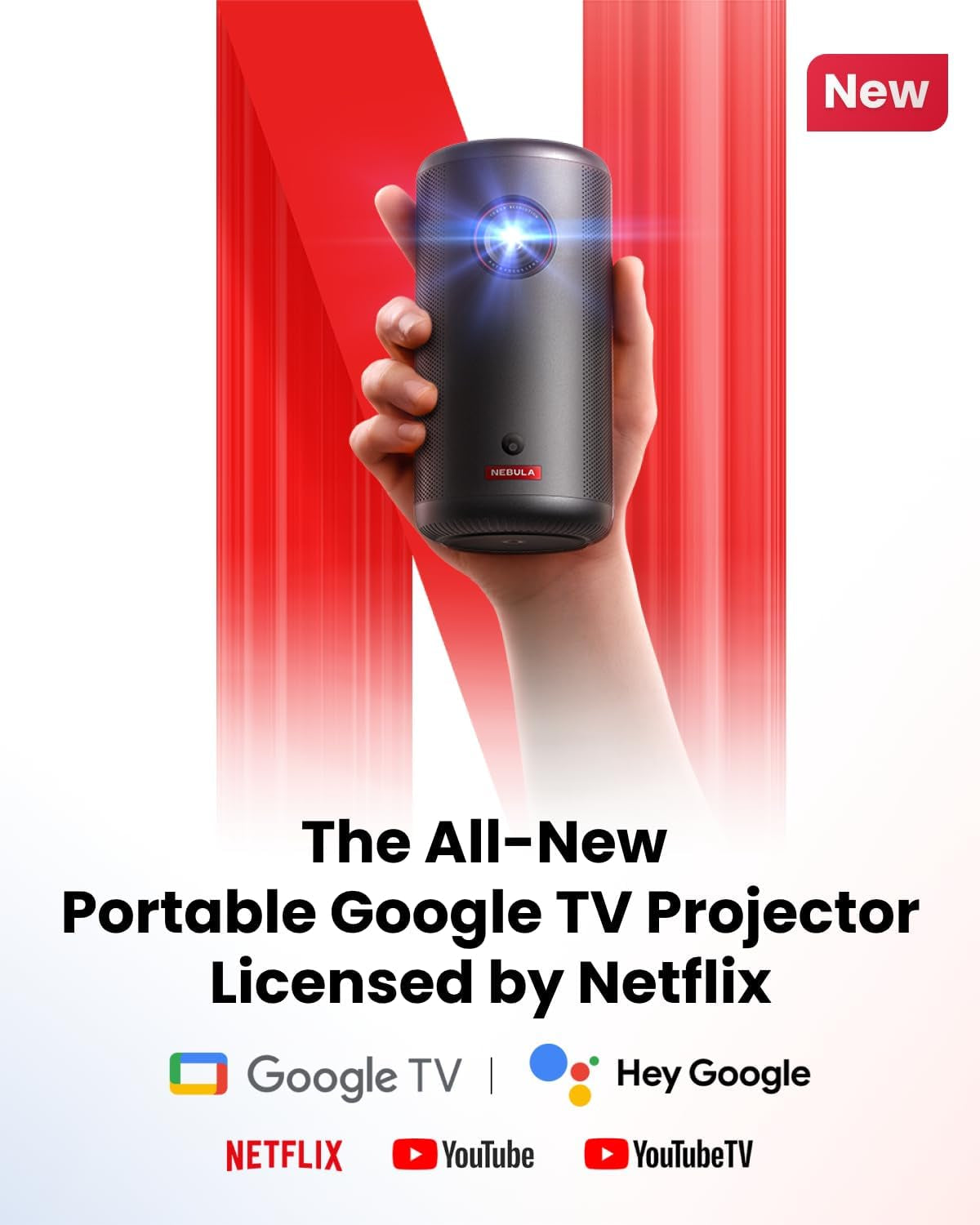 Capsule 3 GTV Projector, Netflix Officially Licensed, 1080P Smart Mini Projector with Wi-Fi, 2.5 Hours of Playtime, 120-Inch Display, Dolby Digital, Ultra Portable for Any Space