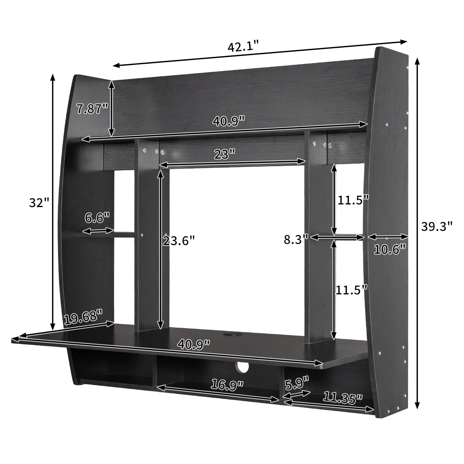 Black Wall Mounted Floating Office Computer Desk Table Storage Shelf