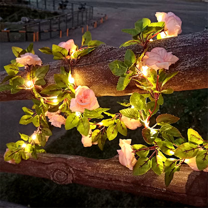 Flower Green Leaf String Lights Artificial Vine Fairy Lights Battery Powered Christmas Tree Garland Light for Weeding Home Decor