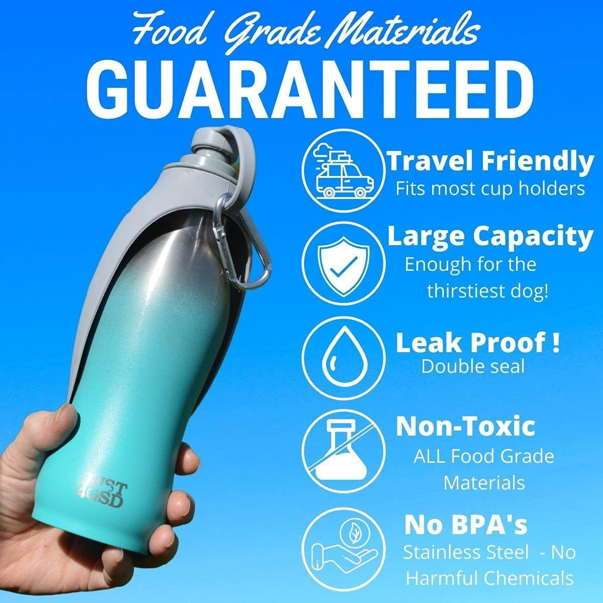 Dog Water Bottle, 20 OZ Leak Proof Stainless Steel Portable Dog Water Bottles for Walking, Hiking & Travel, Bpa-Free