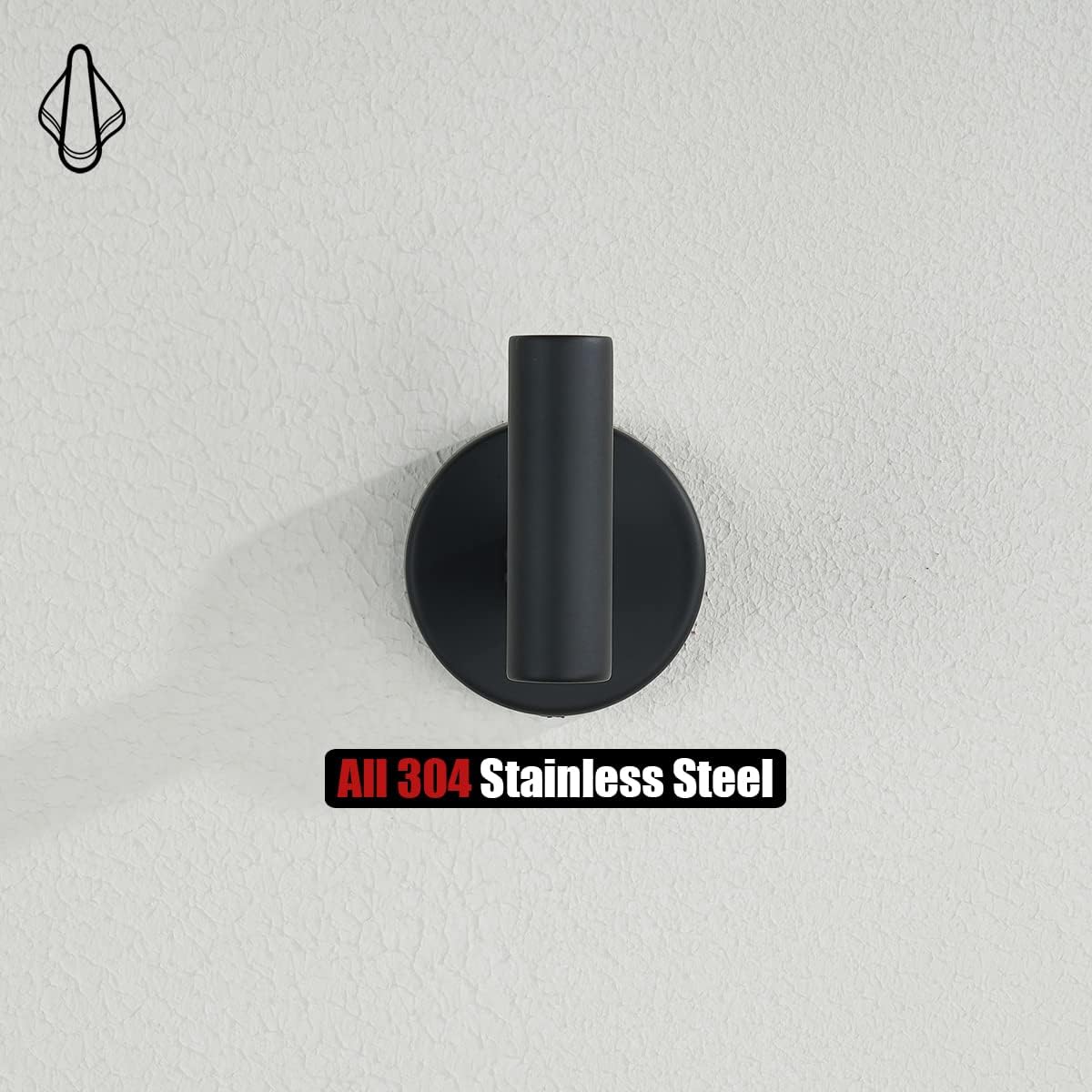 Black Bathroom Towel Hook, Coat Robe Clothes Hook for Bathroom Kitchen Garage Wall Mounted (2 Pack), 304 Stainless Steel Matte Black, TH100-PB-P2