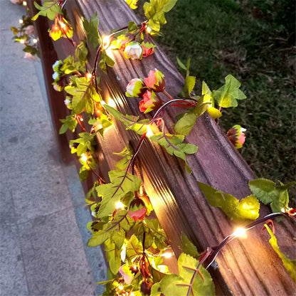 Flower Green Leaf String Lights Artificial Vine Fairy Lights Battery Powered Christmas Tree Garland Light for Weeding Home Decor