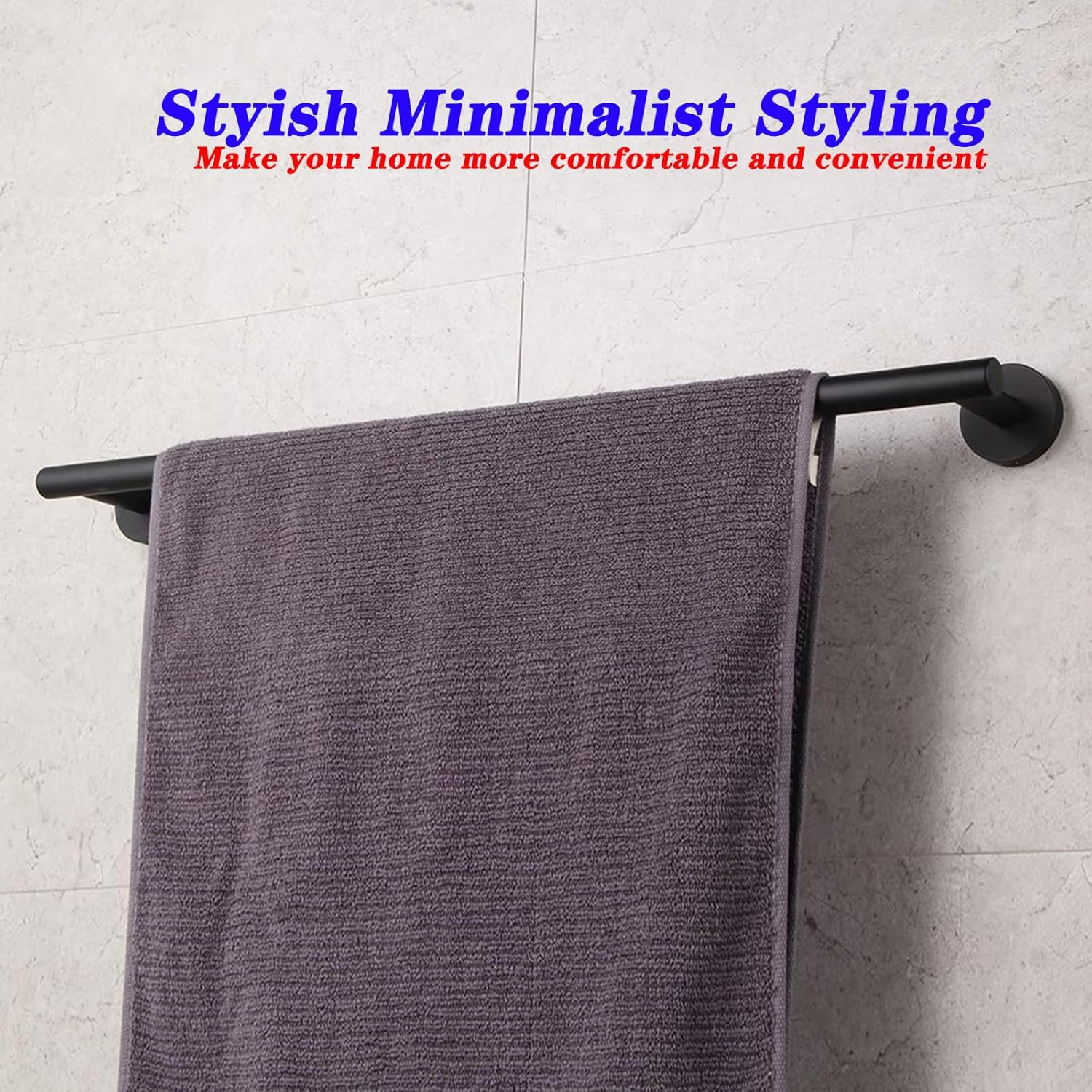 Bathroom Towel Bar 24" Stainless Steel Towel Bar Matte Black Contemporary Style Wall Mount for Bath Kitchen AG1101C60-BK