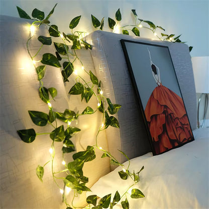 Flower Green Leaf String Lights Artificial Vine Fairy Lights Battery Powered Christmas Tree Garland Light for Weeding Home Decor