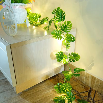 Flower Green Leaf String Lights Artificial Vine Fairy Lights Battery Powered Christmas Tree Garland Light for Weeding Home Decor