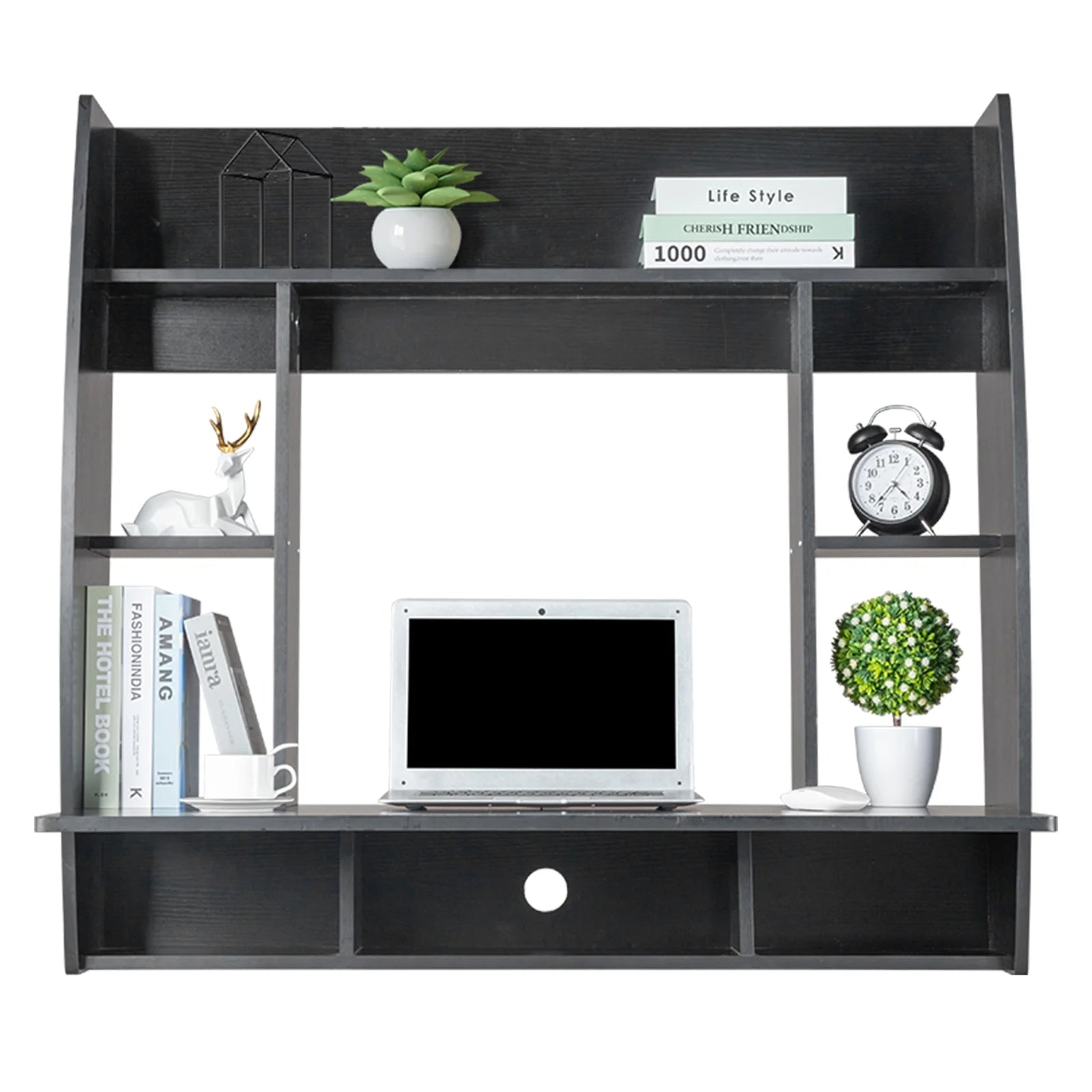 Black Wall Mounted Floating Office Computer Desk Table Storage Shelf