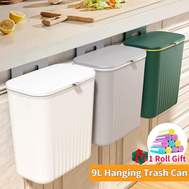 9L Wall Mounted Trash Can Kitchen Cabinet Storage Smart Bucket for Bathroom Recycling Hanging Trash Bins Kitchen Accessories