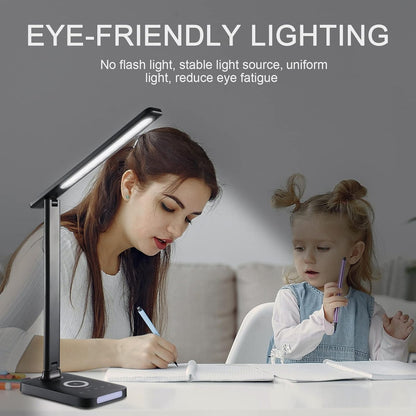 LED Desk Lamp with Fast Charger, USB Charging Port, Desk Light for Home Office with 5 Brightness Levels, Touch Control, 30/60 Min Auto Timer, Eye-Caring Dimmable Table Lamp with Adapter