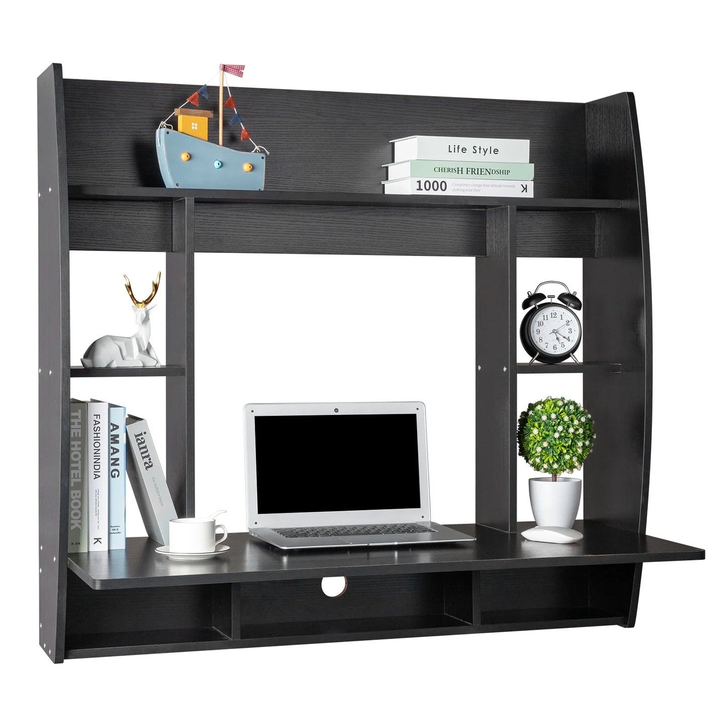 Black Wall Mounted Floating Office Computer Desk Table Storage Shelf